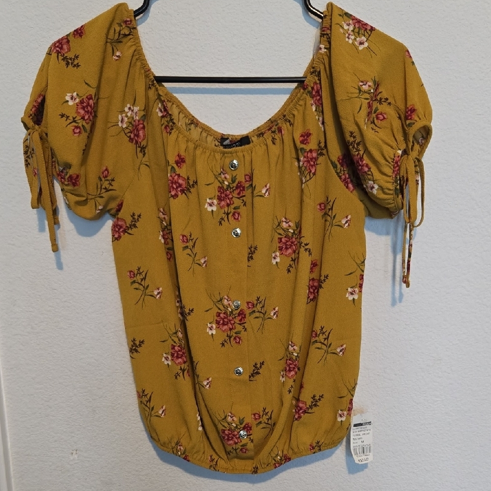 Papermoon Yellow Puff Sleeve Ruched Blouse